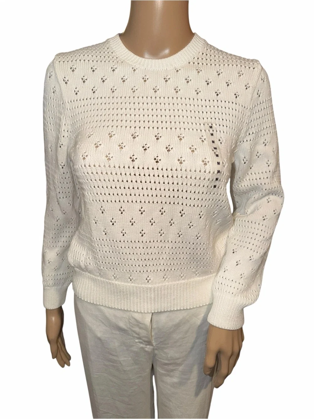 NWT Polo Ralph Lauren Womens Sweater White M Cotton with all over diamond Knit